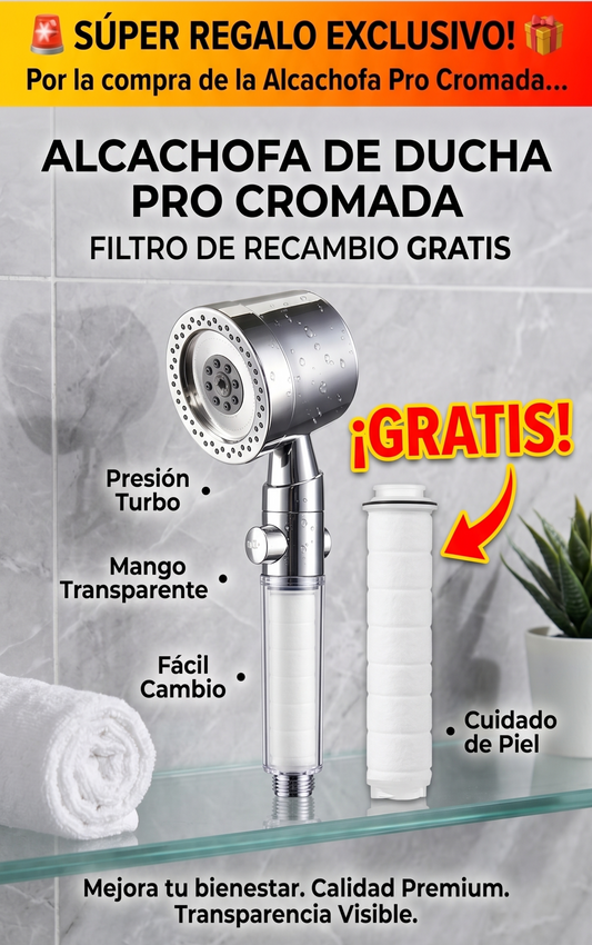 Alcachofa de ducha de alta presión Pro cromada
